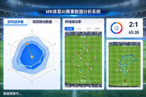MK体育AI赛事数据分析系统界面，展示足球比赛实时战术数据可视化